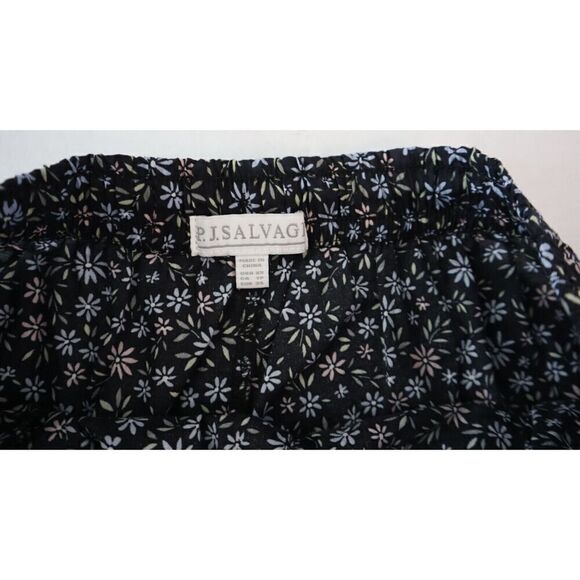 P.J. Salvage Women's Sz XS Black Floral Print Scalloped Hem Lounge Pajama Shorts - Picture 3 of 8